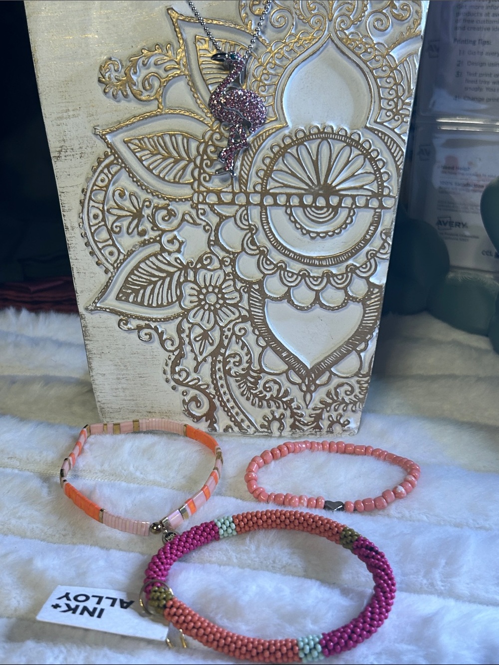 Pink Flamingo 🦩 Necklace & 3 Bracelet Set